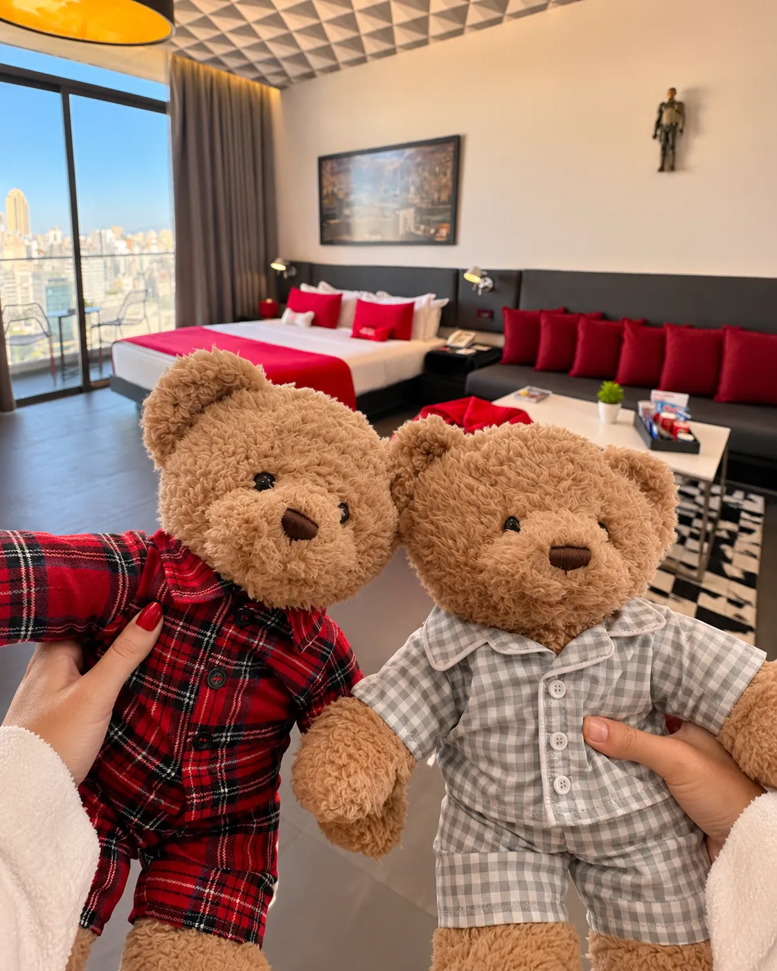 Cuddly bears in a superhero-themed room for 2 at The Smallville Hotel, Badaro, Beirut