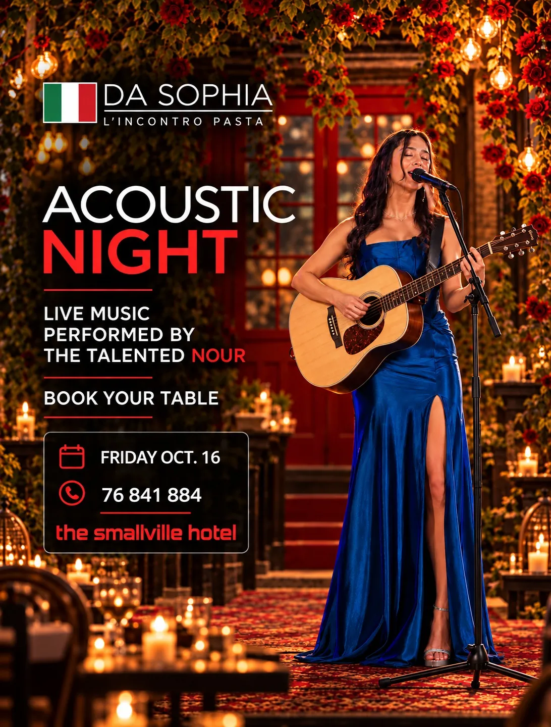 Friday Romantic Italian Dinner with violinist Rafka at Da Sophia